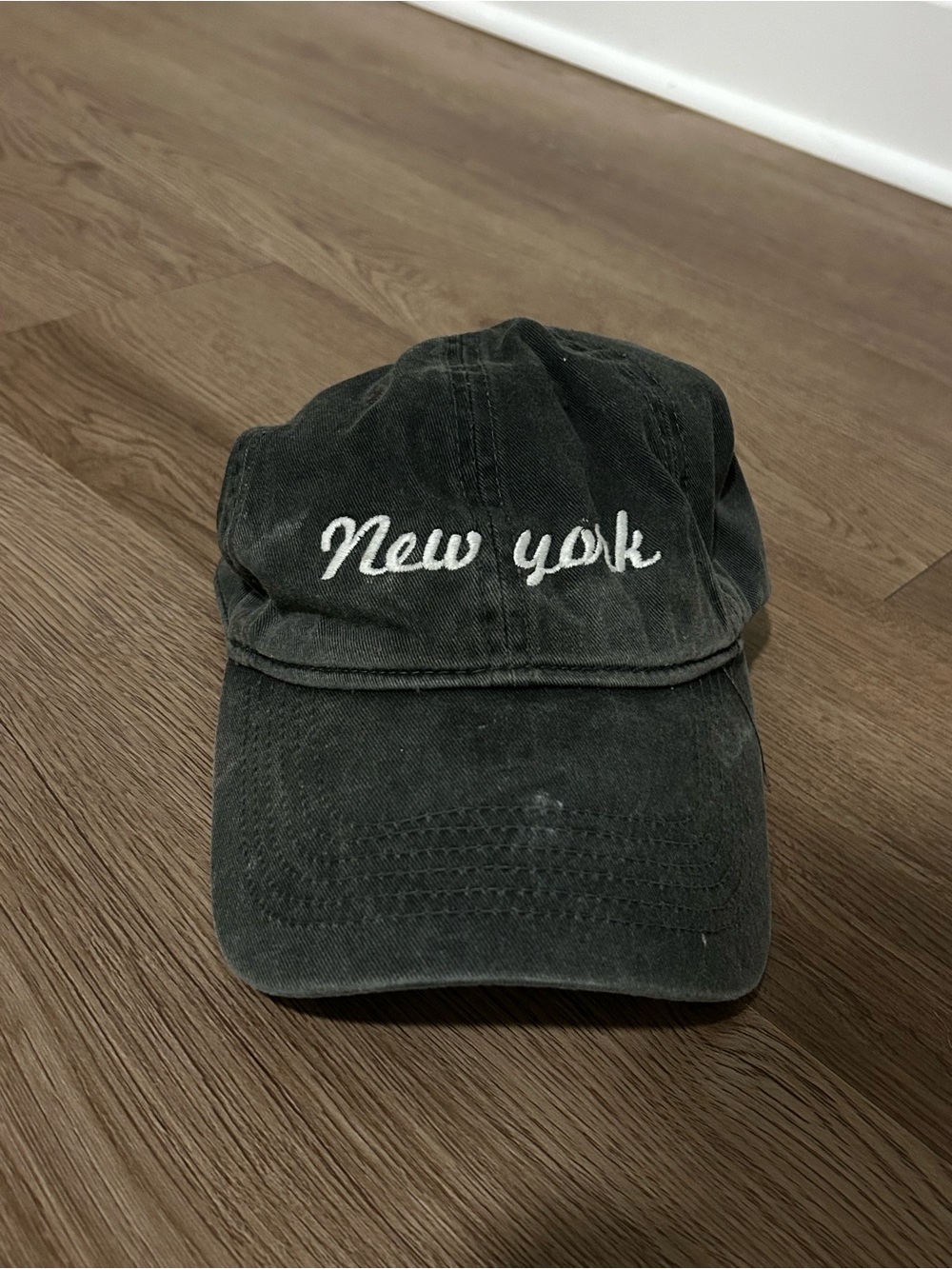 Brandy Melville Black Cap with White "New York" Embroidery